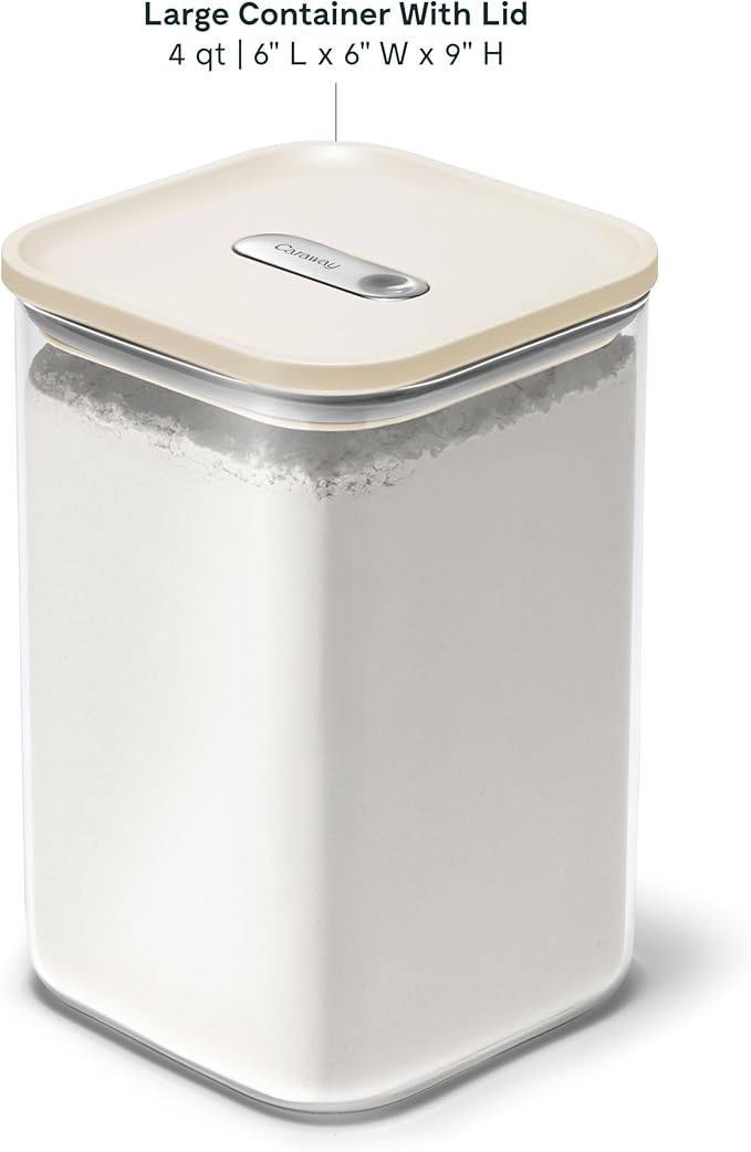 Caraway 4 qt Glass Airtight Food Storage Containers with Lids | Non-Toxic, Stackable, Space-Saving Airtight Containers for Pantry, Dry Goods, 6 Pack, Cream - Image 3