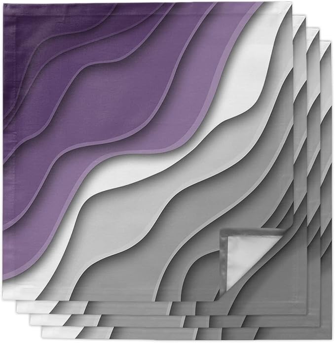 Geometric Purple Gray Ombre Cloth Napkins Set of 4, Modern Abstract Art Dinner Napkins Cloth Washable, Cocktail Napkins Reusable for Wedding, Party, Birthday (20"x20") by Unknown