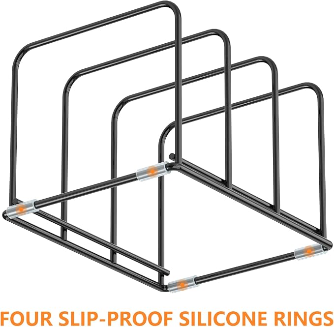 Kitchen Cabinet Organizer, 2PCS Steel Cookware Holder, Divided Holder with 3 Slots for Skillets Baking Tray and Chopping Board Rack - Pan Holder Storage (2.2 Inch Width Slots) - Image 3