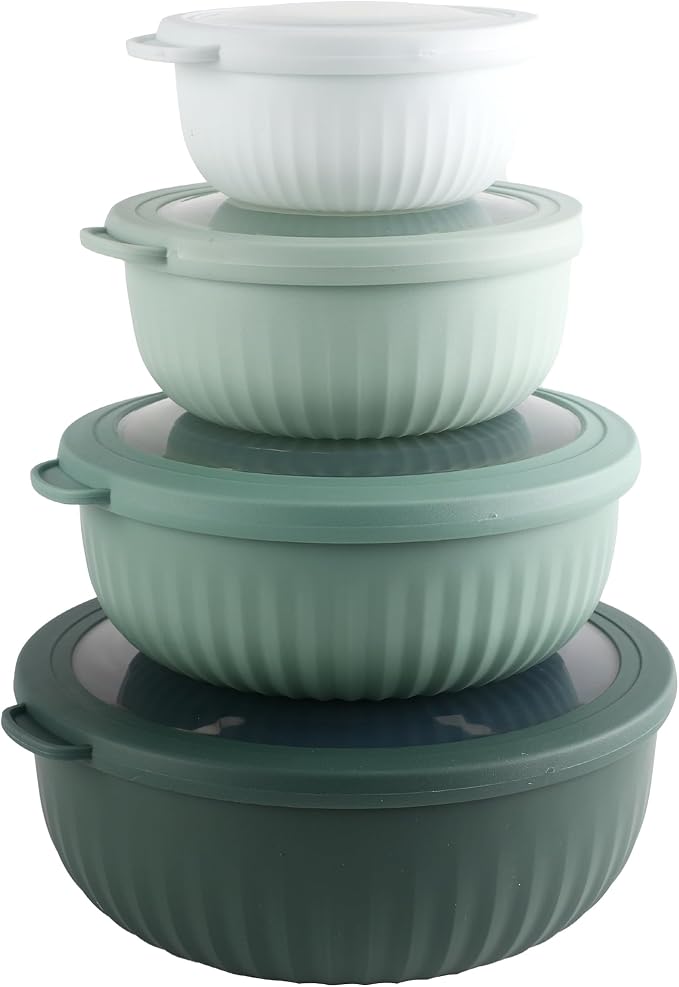 COOK WITH COLOR Prep Bowls with Lids- Wide and Deep Nesting Plastic Small Mixing Bowl Set with Lids, 8 Piece Set - Wide Bowls, Sage by CookwithColor