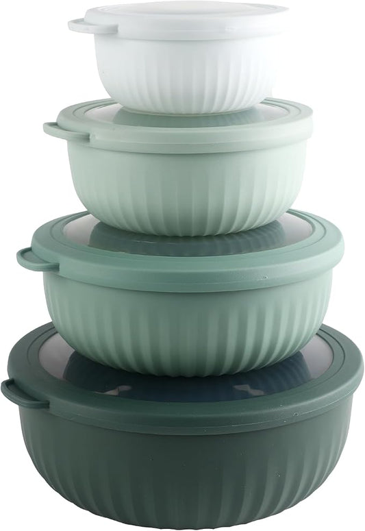 COOK WITH COLOR Prep Bowls with Lids- Wide and Deep Nesting Plastic Small Mixing Bowl Set with Lids, 8 Piece Set - Wide Bowls, Sage by CookwithColor