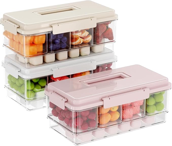 3Pack Ice Chilled Condiment Caddy with 4 Removable Containers Taco Ingredient Server with Lid Cooled Garnish Caddy Tray for Taco Mimosa Bar Sauce Fruits&Veggies Mix by MineSign