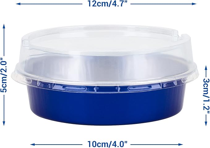 Beasea Mini Tart Pan 20 Pack with Lids, 4 Inch 8oz Jewelry Blue Disposable Aluminum Baking Foil Tins Small Round Container for Individual Dessert Cupcake Muffin Cheesecake Ramekins Quiche Oven Dishes - Image 2