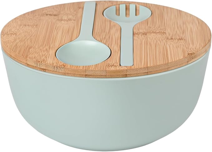 LOVYANXUE Bamboo Fiber Salad Bowl with Servers Set Large 9.8inches Nature Bamboo Mixing Bowl with Servers with Lid Spoon and Fork for Fruits,Salads and Vegetables by LOVYANXUE