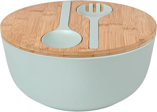 LOVYANXUE Bamboo Fiber Salad Bowl with Servers Set Large 9.8inches Nature Bamboo Mixing Bowl with Servers with Lid Spoon and Fork for Fruits,Salads and Vegetables by LOVYANXUE