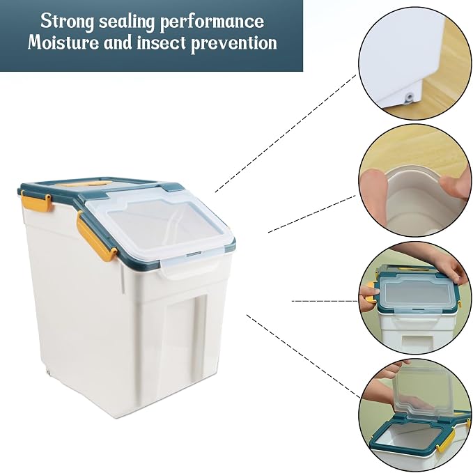 2 Pack Rice Storage Container with Measuring Cup 50 lb Flour Storage Container with Wheels, BPA Free Food Storage Container Dog Cat Food Bin Set for Dry Food Sugar, Cereal(Blue) - Image 4