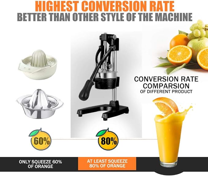 Commercial Heavy Duty Cast Iron Hand Press Manual Orange Citrus Lemon Lime Grapefruit Pomegranate Fruit Juice Squeezer Machine with Stainless Steel Cup Black - Image 3