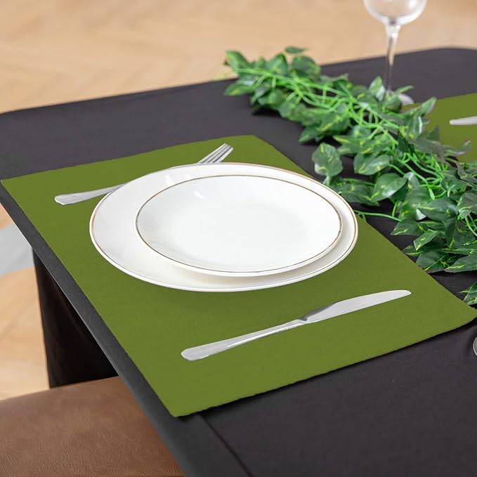 Cloth Placemats Set of 8, Linen Type Fabric Placemats Machine Washable Heat Resistant Placemats Wrinkle Free Thick Polyester Kitchen Place Mats for Dining Table (Green) - Image 5