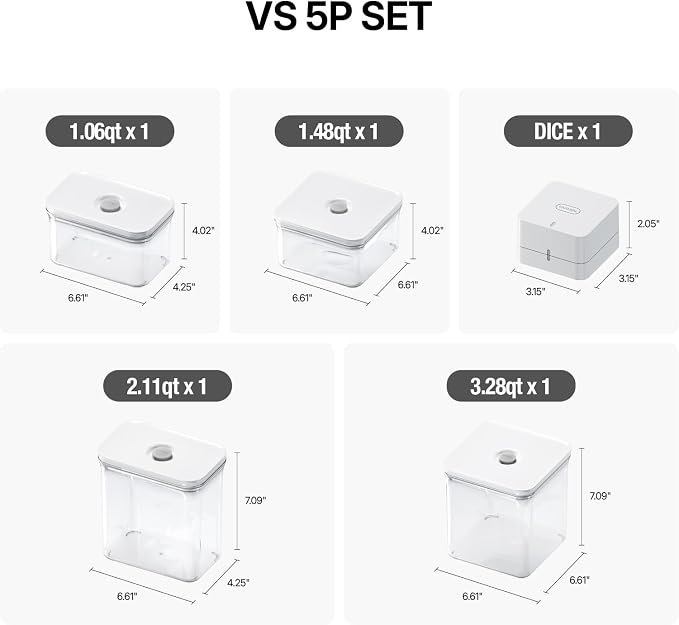 VAKUEN Premium Airtight Food Storage Containers & Vacuum Sealer Machine Starter Set, 4-piece Container with Sealer, 100% Leak Proof,Keep food fresh up to 5 times longer than non-vacuum strorage. - Image 2
