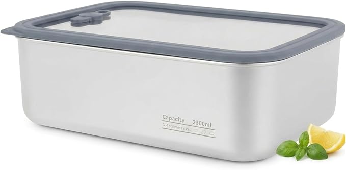 Stainless Steel Food Storage Container-2300ml Leakproof, Airtight Stainless-Steel Bowl with Lid, Freezer/Dishwasher/Microwave Safe Container, Durable & Stackable Stainless Steel Container with Lid by Unknown