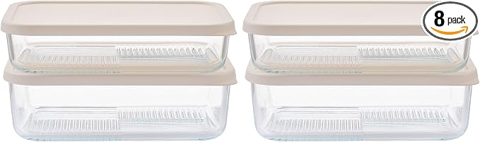 Glass Food Storage Containers with Lids — 8 Piece — 57.5 oz & 40.57 oz Glass with BPA-Free Leakproof Stackable Lids — Microwave, Oven & Dishwasher Safe — Ideal for Meal Prep & More - Vanilla Mist by DuraLiving