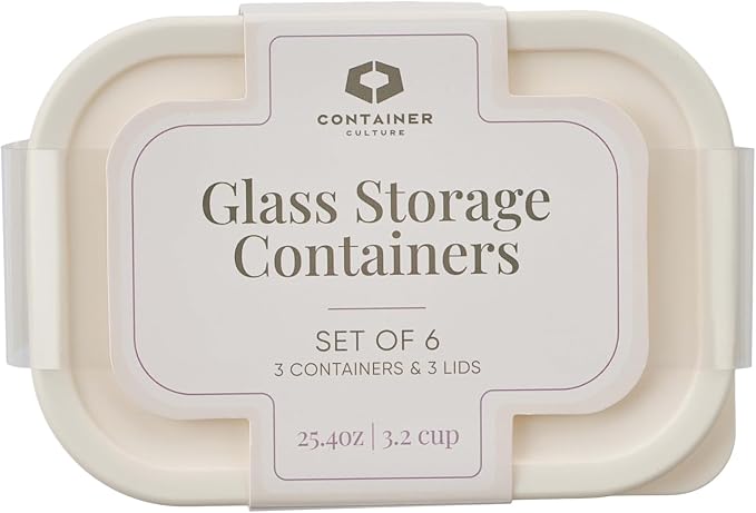 Glass Food Storage Containers with Lids — 6 Piece — 24.4 oz Glass with BPA-Free Leakproof Stackable Lids — Microwave, Oven & Dishwasher Safe — Ideal for Meal Prep & More - Vanilla Mist - Image 3