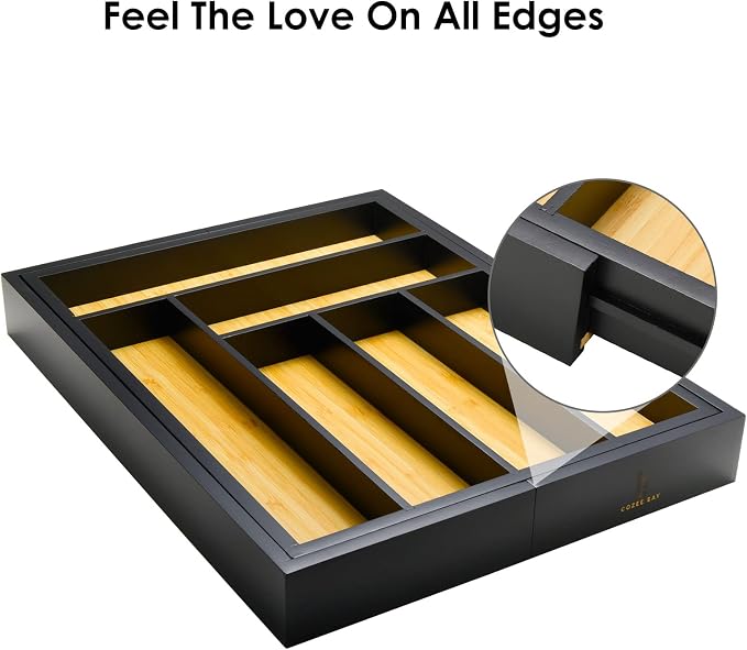 Bamboo Bag Storage Organizer, Wrap Dispenser, and Drawer Organizer Bundle for Kitchen Drawer (Black) - Image 5