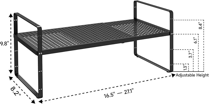 2Pack 16.5-27''L Expandable Stackable Cabinet Shelves, Black | 10.2"W x 9.6"H, Adjustable Spice Rack, For Kitchen, Countertop, Pantry and Cupboard - Image 2