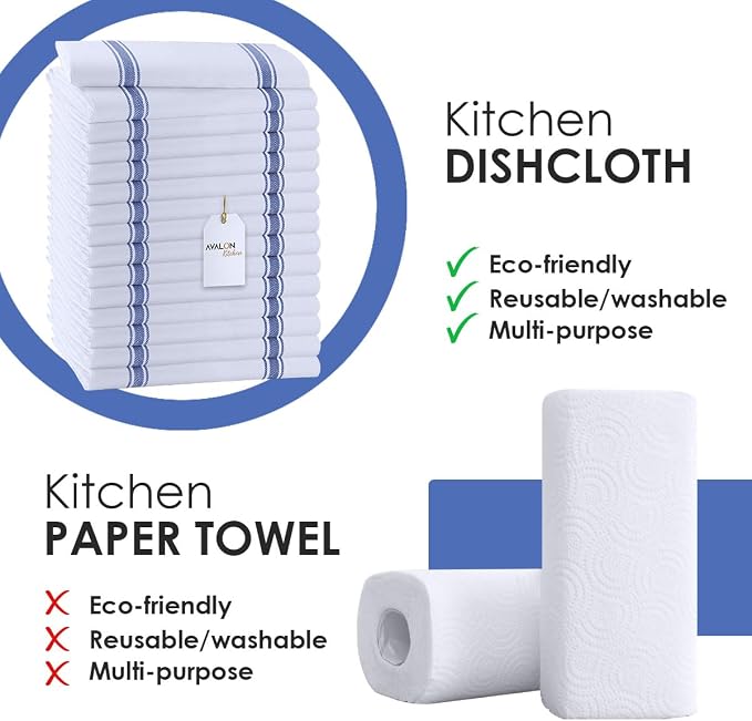 Dish Towels 15 Pack Blue Stripe 100% Cotton Kitchen Towel 15x25 Inch Tea Towels, Dish Cloths for Washing Dishes, Kitchen Rags for Drying Dishes - Image 2