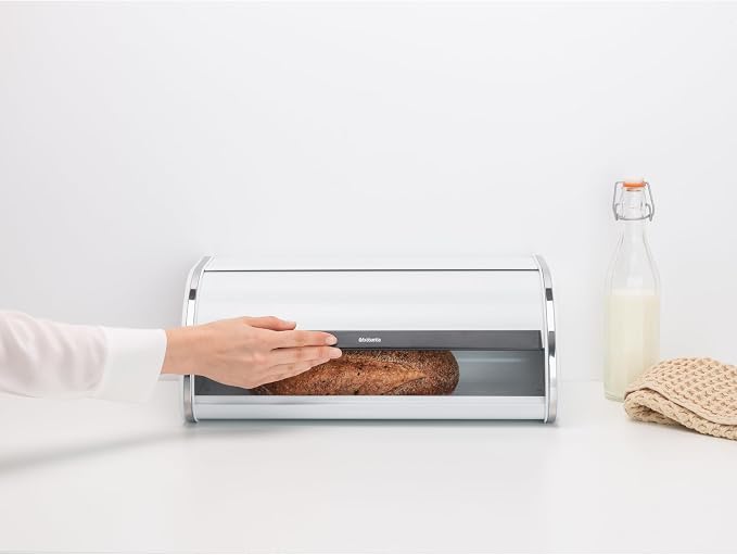 Brabantia Roll Top Bread Box | Large | White | Metal Front Opening Bread Store for Kitchen Countertop | Partly Flat Top for Extra Storage, Magnet Closing Lid | Fits 2 Loaves - Image 5