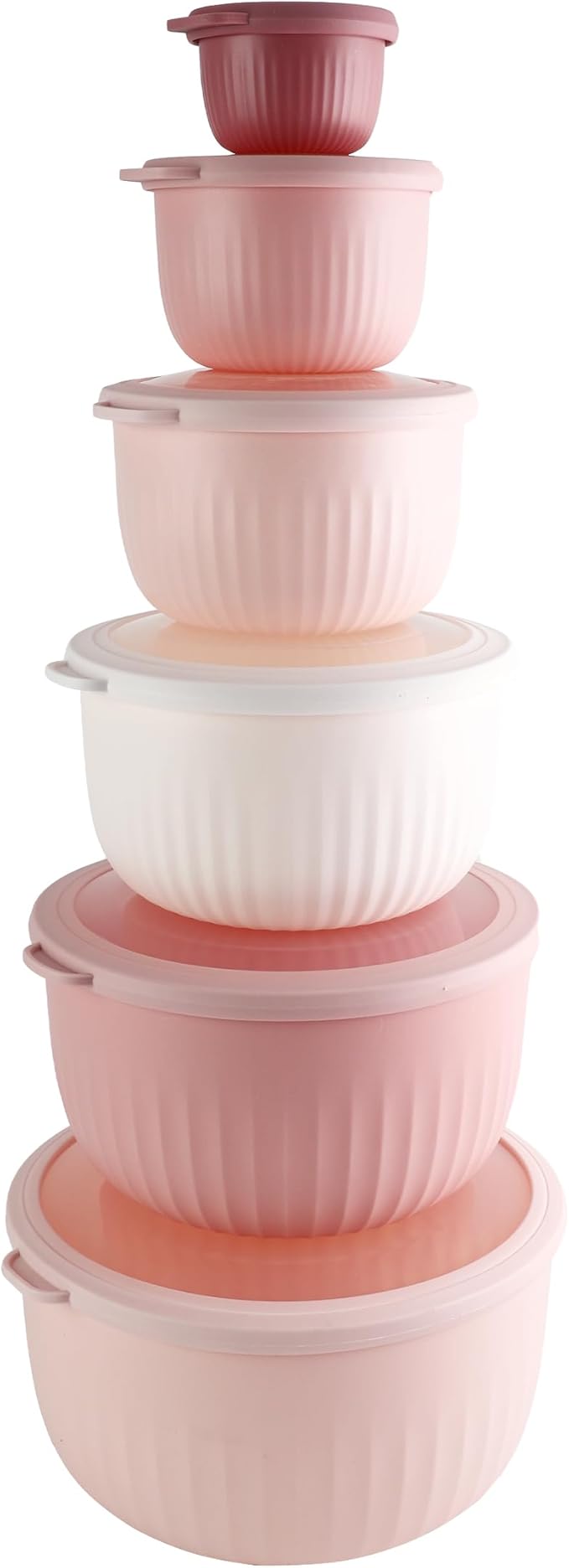COOK WITH COLOR Prep Bowls with Lids- Wide and Deep Nesting Plastic Small Mixing Bowl Set with Lids, 12 Piece Set - Deep Bowls, Pink by CookwithColor