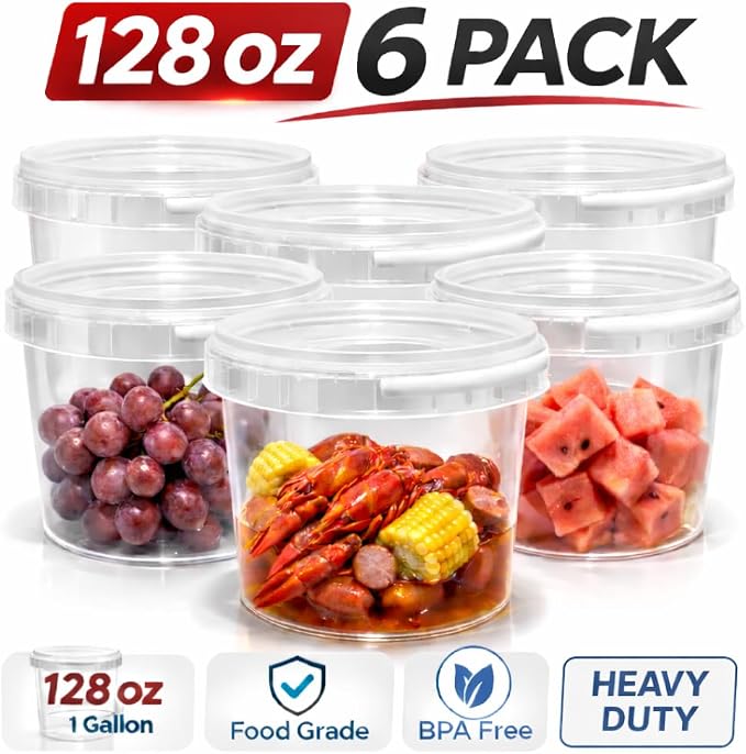 4U'LIFE 128 oz [6-Pack] Tamper-Evident Containers with Lids and Handle | BPA Free, microwave-safe, freezer-safe and multi-purpose for ice cream, events and bulk food storage - Image 2