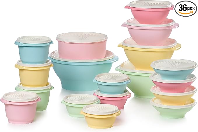 Tupperware Heritage 36-Piece Vintage Pastel Set (18 Containers + 18 Lids) | Plastic Food Storage Containers with Secure Lids, BPA-Free Materials, & Dishwasher-Safe for Kitchen Storage or Meal Prep by Tupperware