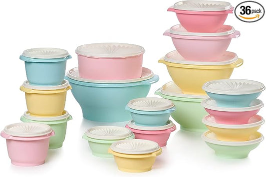 Tupperware Heritage 36-Piece Vintage Pastel Set (18 Containers + 18 Lids) | Plastic Food Storage Containers with Secure Lids, BPA-Free Materials, & Dishwasher-Safe for Kitchen Storage or Meal Prep by Tupperware