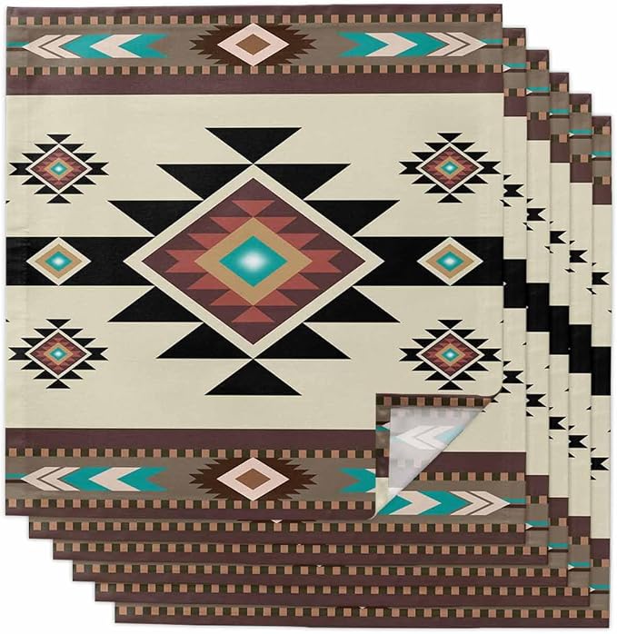 Multicolor Boho Cloth Napkins Set of 6 - Washable Dinner Napkins Reusable Table Napkins for Home Party Weeding Dining Table Setting Decoration,Western Southwest Native American Indian Oversized by Unknown