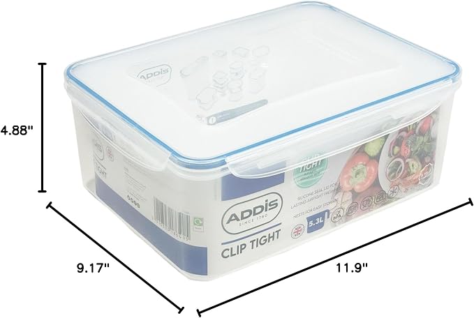 Addis Clip Tight Food Storage Container Large 5.3 Litre Rectangle Airtight Silicone Seal Containers Bpa Free Easy Locking Lid Clips, Clear Transparent - Image 8