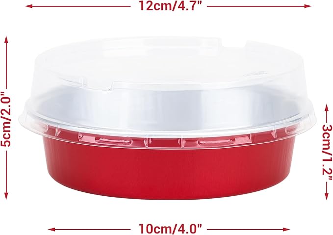 Beasea Disposable Mini Pie Tins with Lids, 100 Pack 4” 8oz Bright Red Aluminum Baking Foil Tins Small Round Tart Container for Individual Dessert Cupcake Muffin Cheesecake Ramekin Quiche Oven Dishes - Image 2