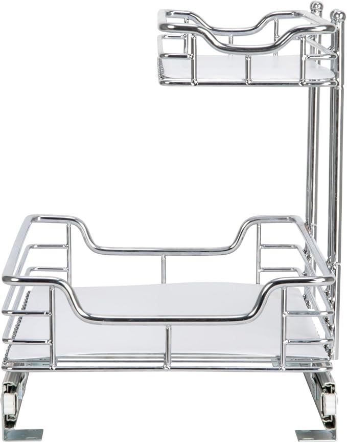 Household Essentials Glidez Chrome-Plated Steel Pull-Out/Slide-Out Storage Organizer with Plastic Liners for Under Sink or Cabinet Use - 2-Tier Design - Fits Standard Size Cabinet or Shelf, Chrome - Image 7