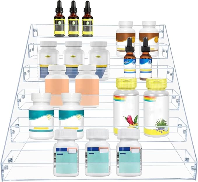 PMMASTO Tiered Spice Rack, Seasoning Organizer, Clear Acrylic Vertical Shelves Can Organizer for Countertop, Cabinet, Pantry, Kitchen Organization and Storage - 6 Tier - Image 5