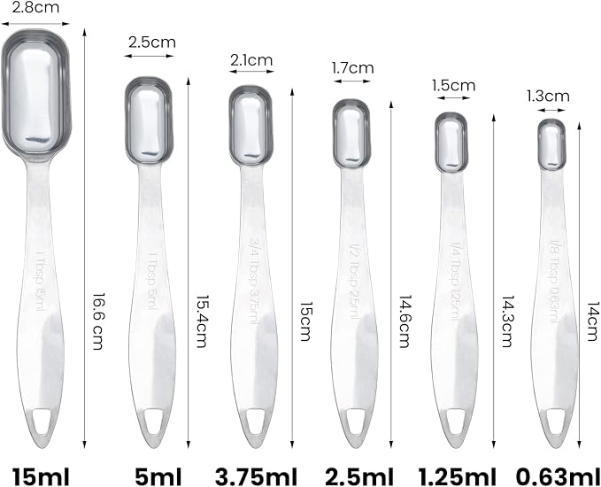 6 Piece Stainless Steel Measuring Spoons, Stackable Measuring Spoons Set, Scale Spoon, Metal Weighing Spoon for Baking, Measuring Tools, Cooking, Cups (Rectangle) - Image 2