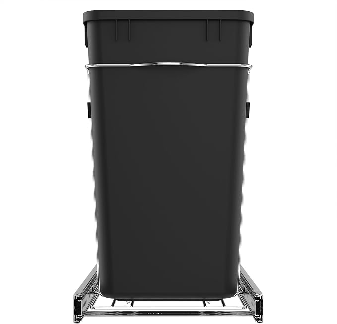 Rev-A-Shelf Double 27 Qt Pullout Trash Can for Base Kitchen Cabinets, Garbage Waste Bin System with Full Extension Slides, Min Opening Width of 11.5", Black, RV-15KD-18C S - Image 8