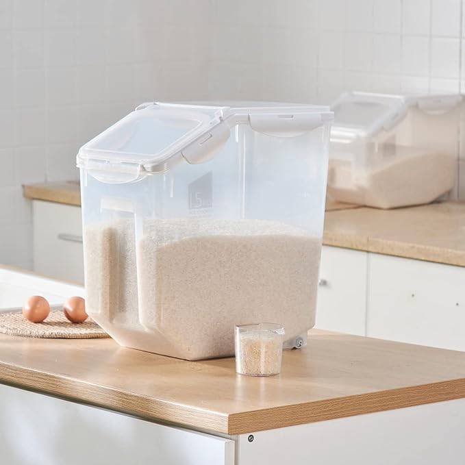 15 Liter / 30 lbs Rice Storage Container with Measuring Cup, BPA free, For Rice | Grain | Pet Food | Flour, 1 count, Clear - Image 2