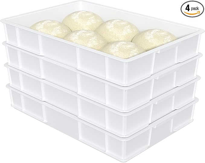 Kekow 4 Pack Stackable Commercial Pizza Dough Proofing Containers, White | BPA Free Food Grade Plastic, Stackable Space-Saving Design, Multi-Dough Proofing Tray, for Bakery Pizzeria Restaurant Use by Kekow