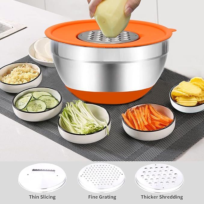 Rottay 20PCS Stainless Steel Mixing Bowls with Airtight Lids Set | Includes 3 Grater Attachments and Non-Slip Bottoms with Size 7, 4, 3, 2, 1.5, 1QT Nesting Bowls for Baking, Meal Prep - Image 2