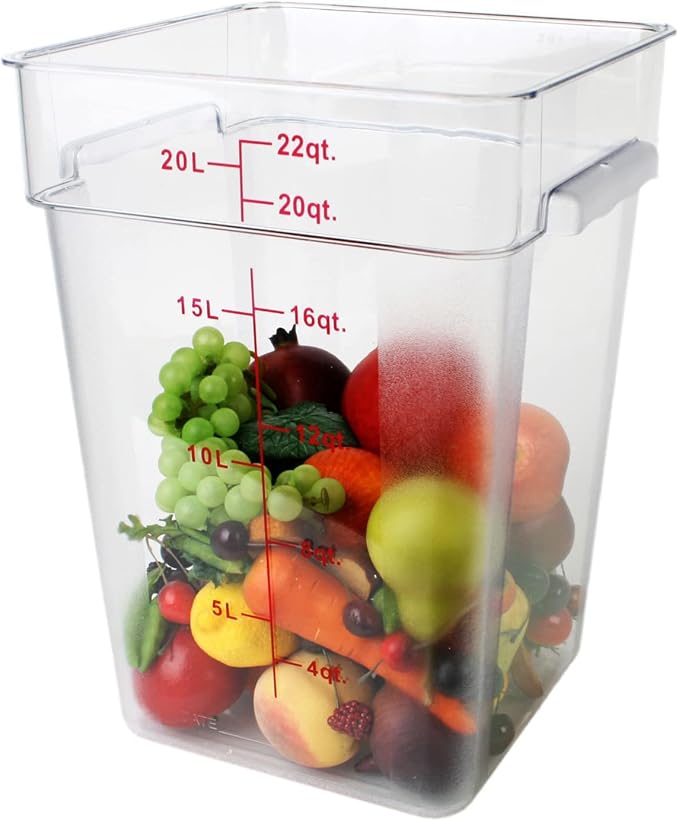 Tiger Chef 22 Quart Commercial Grade Clear Food Storage Square Polycarbonate Containers with Blue Lids (4 Pack) - Image 3