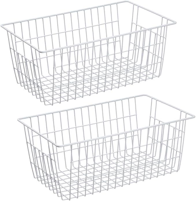SANNO Freezer Baskets Wire Farmhouse Large Organizer Storage Bins Rack for Storage, Office, Bathroom, Pantry Organization with Handles-Set of 2, 15.7" by SANNO