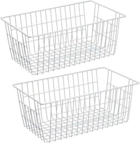 SANNO Freezer Baskets Wire Farmhouse Large Organizer Storage Bins Rack for Storage, Office, Bathroom, Pantry Organization with Handles-Set of 2, 15.7" by SANNO
