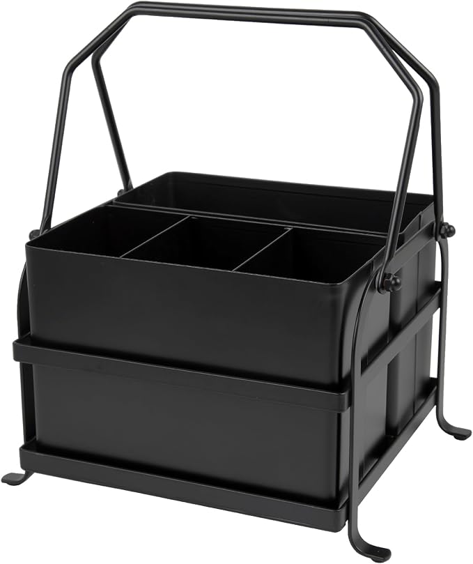 NelyBet Silverware Caddy Utensil Organizer With Handle, Outdoor Picnic and Camping Utensil Holder, Flatware Holder for Party Gatherings, Metal - Black by NelyBet