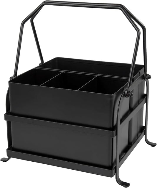 NelyBet Silverware Caddy Utensil Organizer With Handle, Outdoor Picnic and Camping Utensil Holder, Flatware Holder for Party Gatherings, Metal - Black by NelyBet
