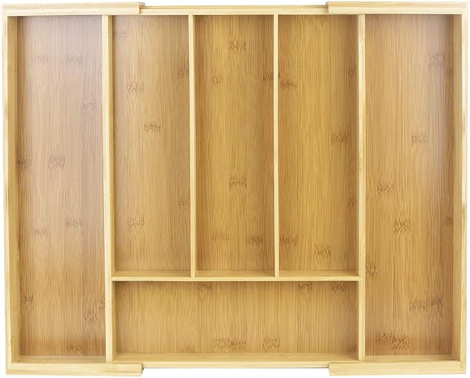 Home Basics Natural Expandable Organizer, Premium Cutlery and Utensil Tray-Pure Bamboo, Adjustable Kitchen Drawer Divider or Makeup - Image 3
