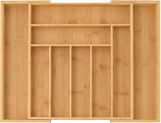 EVERLINE Expandable Bamboo Drawer Organizer for Kitchen Utensils | Adjustable Silverware Organizer Tray, 7-9 Compartments, Natural Bamboo, Cutlery & Kitchen Storage by Unknown
