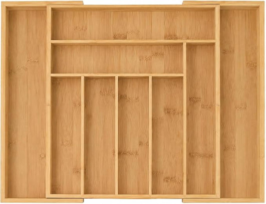 EVERLINE Expandable Bamboo Drawer Organizer for Kitchen Utensils | Adjustable Silverware Organizer Tray, 7-9 Compartments, Natural Bamboo, Cutlery & Kitchen Storage by Unknown