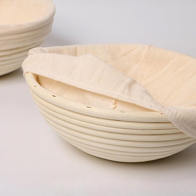 Banneton Bread Proofing Basket 10 Inch Sourdough Proofing Basket with Liner | Round Bread Making Starter Kit Home Bread Baking Basket Tools - Image 4