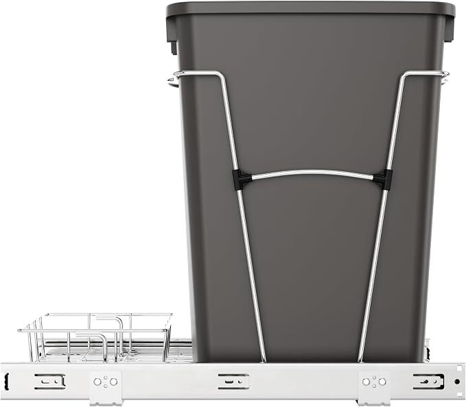 Rev-A-Shelf Single 35 Qt Pullout Trash Can for Base Kitchen Cabinets, Garbage Waste Bin System with Full Extension Slides, Min Opening Width of 11.5", Orion Gray, RV-12KD-13C-S - Image 8