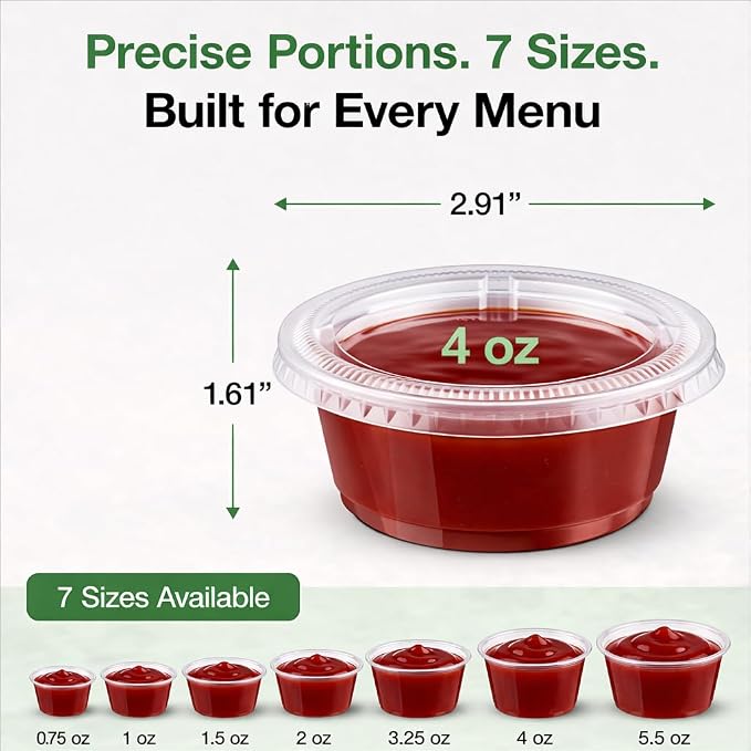0.75-5.5 oz Plastic Portion Cups with Lids, 100-2000 Count, Dessert Cups with Lids, Jello Shot Cups with Lids, Small Plastic Cups for Salad Dressing & Condiments (1000, 4.0, ounces) - Image 4