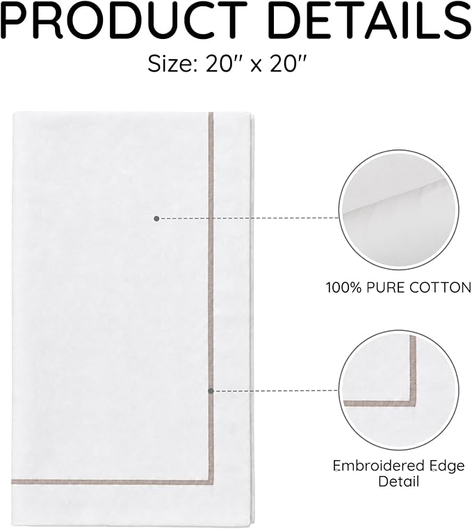 Cloth Napkins Set of 4, 20x20 inch, 100% Pure Cotton Hand Embroidered French Knot, Reusable & Machine Washable, Elegant Table Napkins for Dinner, Weddings, Parties (Gray Line) - Image 3