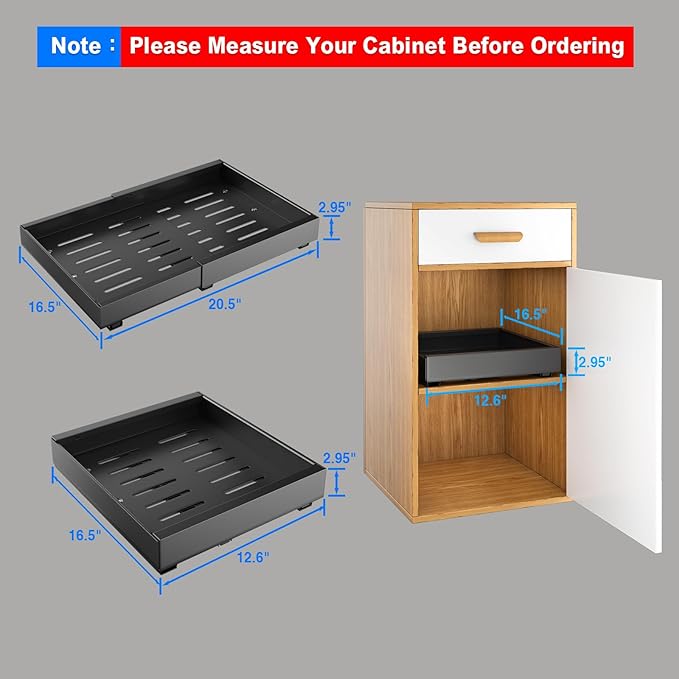 Mustorn 2 Pack Pull Out Cabinet Organizer, Expandable Slide Out Drawers for Kitchen Cabinets Peel and Stick Pullout Drawer Heavy Duty Sliding Shelves for Cupboard, Pantry, Bathroom(16.5" Deep, Black) - Image 2