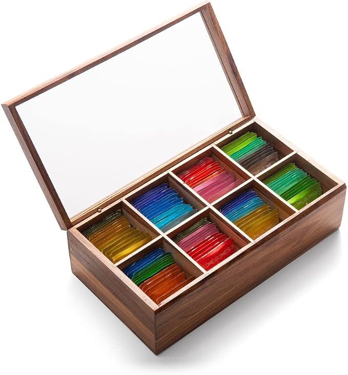 Ironwood Cornwall Tea Box, 8 Compartment Tea Organizer, Acacia Wood - Image 4