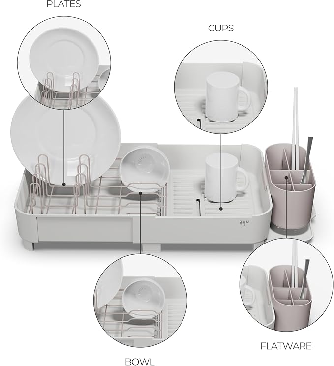 Zuutii Dish Drying Rack with Drainboard,Expandable(17.5-25.4") Large Dish Rack,Sink Dish Drainer with Utensil Holder,Dish Rack for Kitchen Counter - Image 7