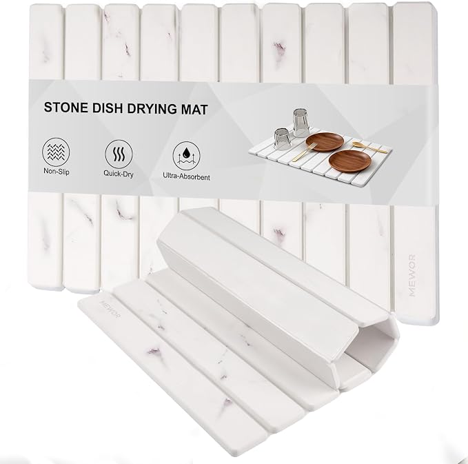 Stone Drying Mat for Kitchen Counter, 24"(L)×16"(W), Collapsible Quick Dry Stone Dishes Mats, Absorbent Diatomaceous Earth Mats for Kitchen, Bathroom by Unknown